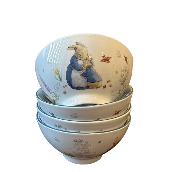 Beatrix Potter Peter Rabbit Porcelain Cereal Bowls Set of 4 Easter Spring New - Picture 4 of 10